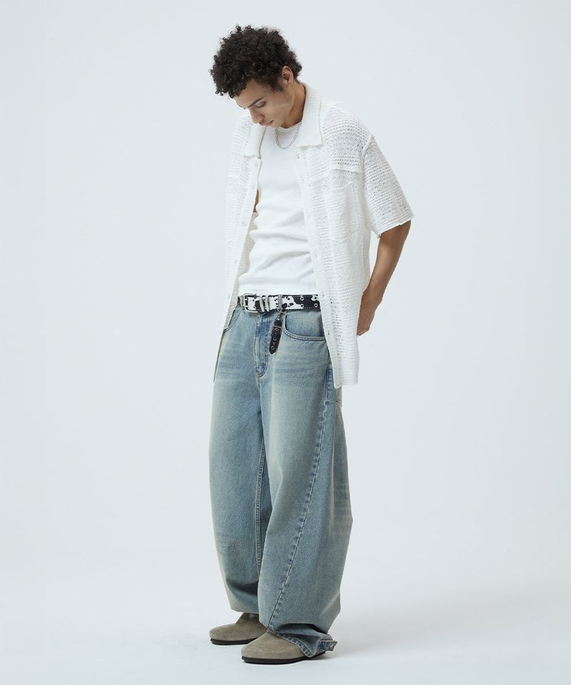 RAW CUT KNIT HALF SHIRT