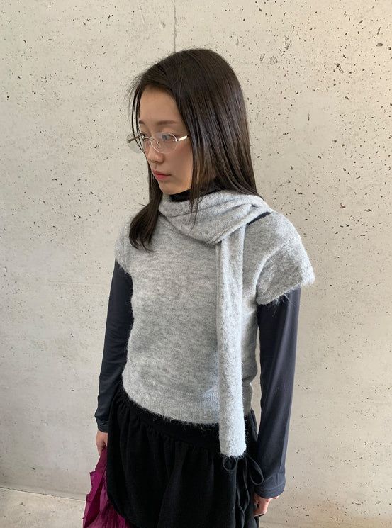 BAON（バオン）の「Nipped Hairy Muffler Short Sleeve Knit（Tops）」