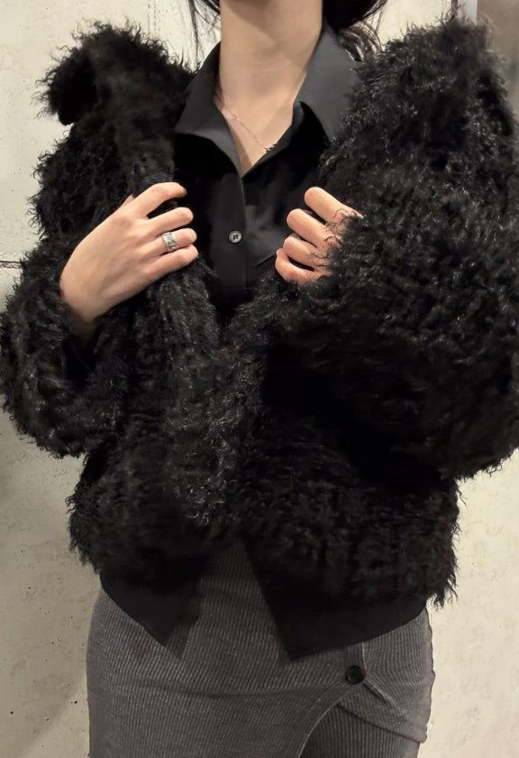Chocolate Hairy Fur Jacket