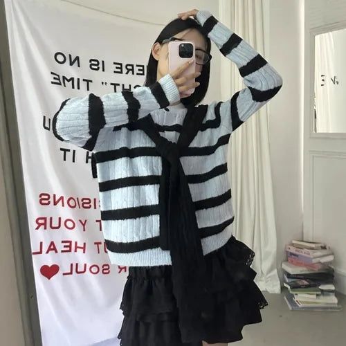 Striped Knit Cardigan with Matching Shawl