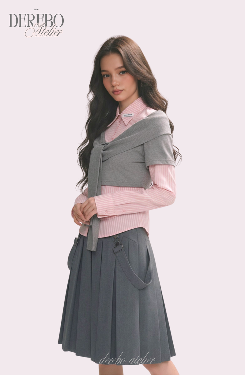 pink striped layered cardigan shirt