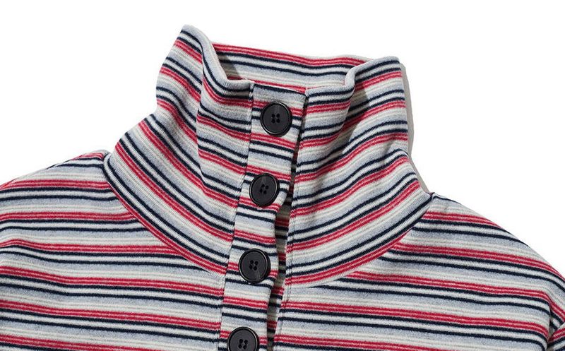 STRIPED HIGH NECK BUTTON CARDIGAN - GRAY