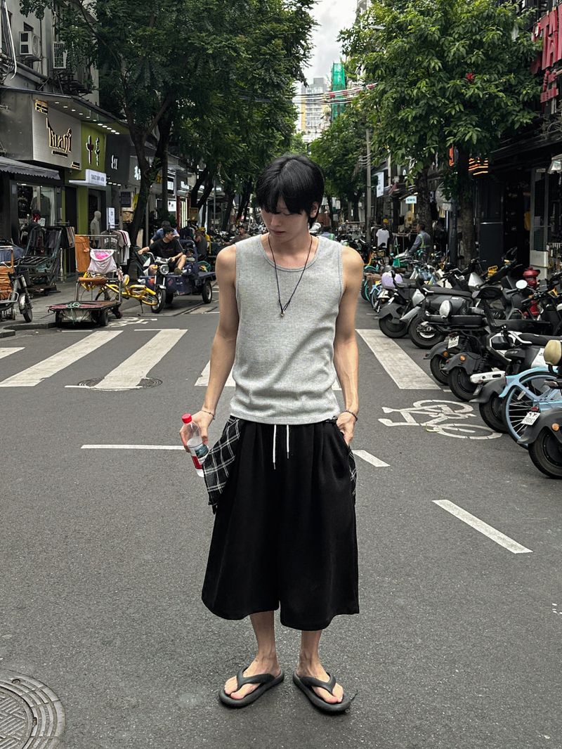 Ciel Check Shirt Layered Bermuda Pants