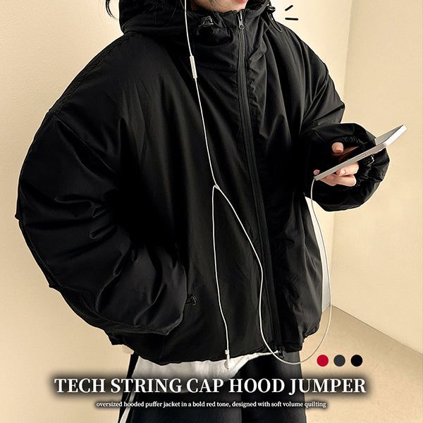 Cap hood boxy high neck padded jumper