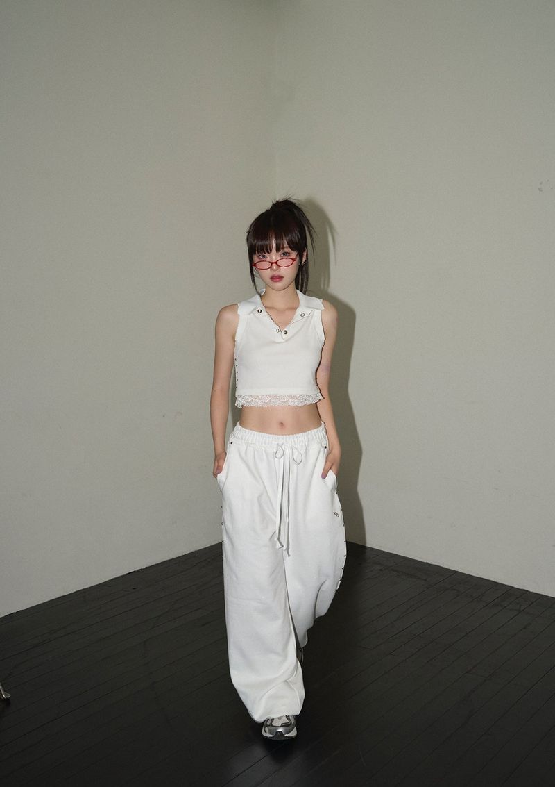 (9th reorder) stud twinkle jogger pt - white