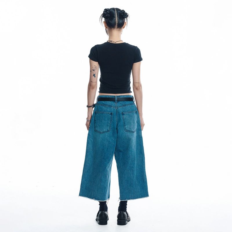 Cut-off Capri Denim Pants - MEDIUM BLUE