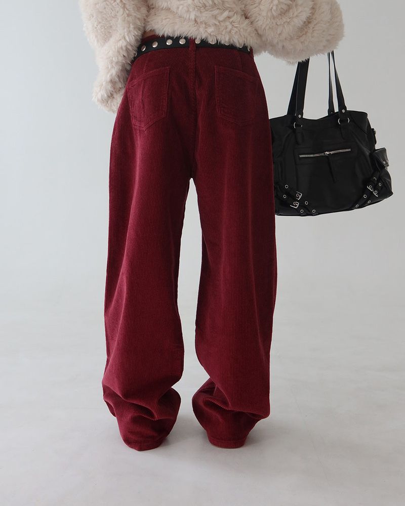 Corduroy long wide pants