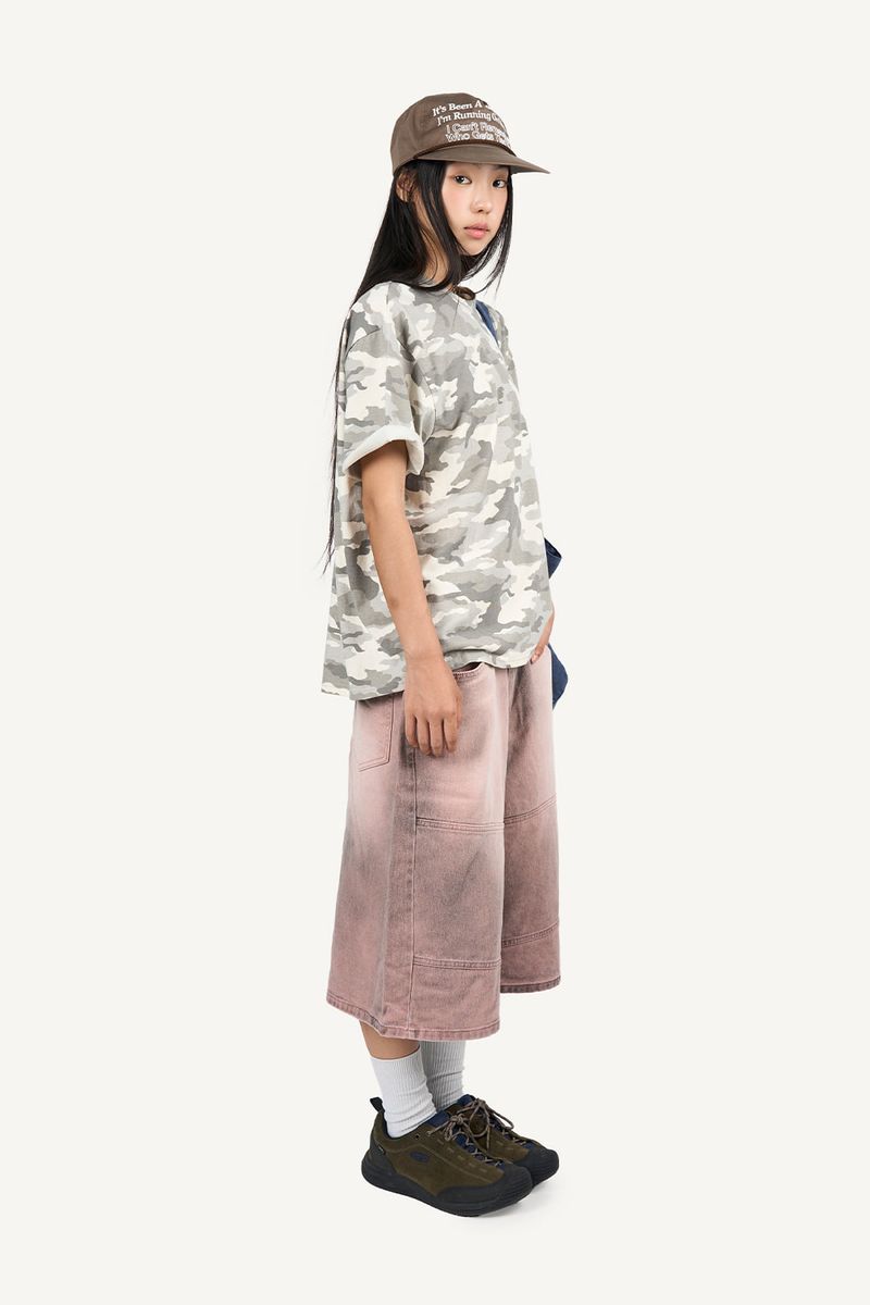 Sand-washed Bermuda denim pants