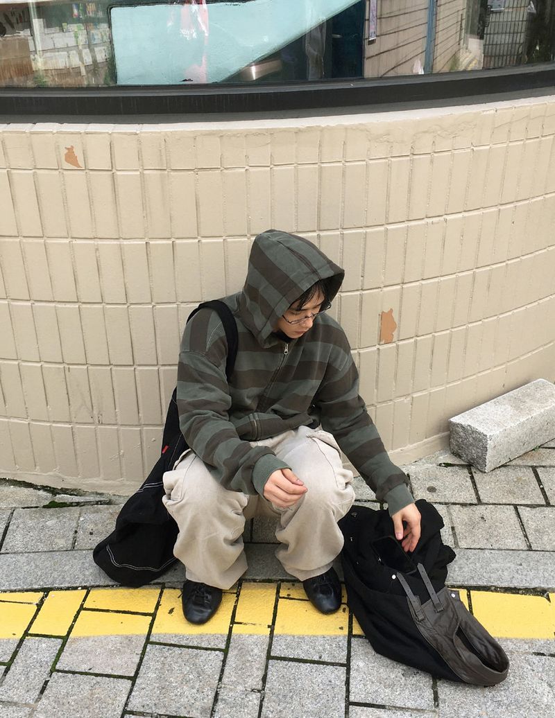 No.1413 dyeing stripe hood ZIP-UP