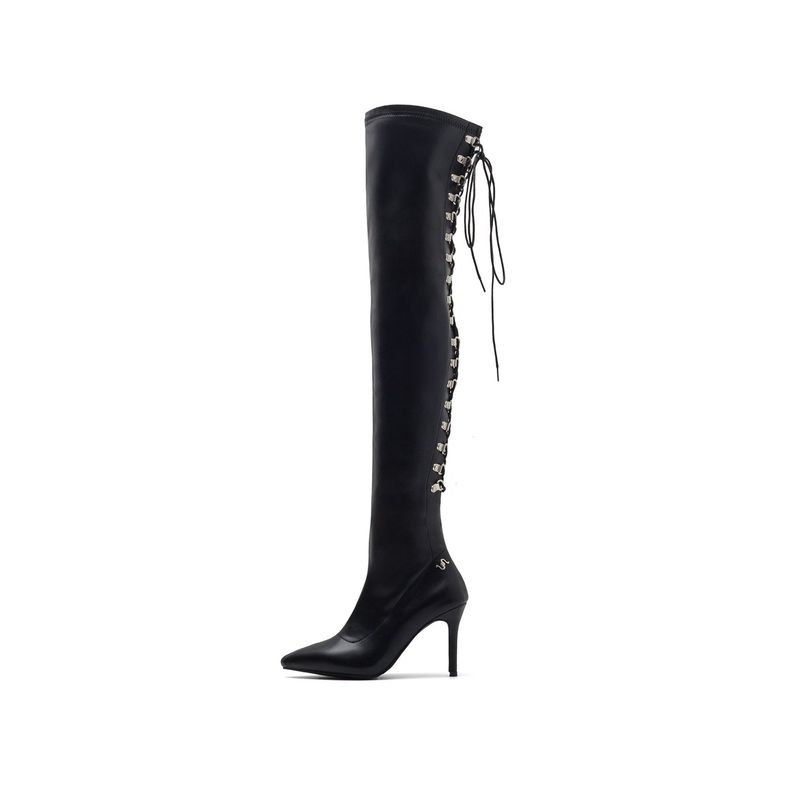 SSIMEEZ（シミズ）の「Back Lace-Up Thigh High Boots Heel(Black)（Shoes）」