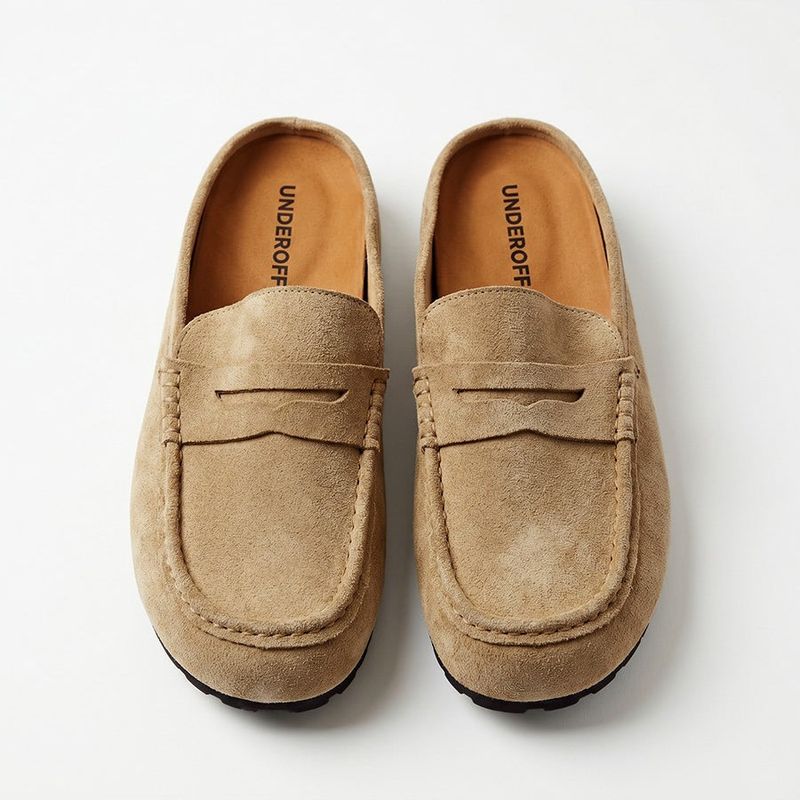 Suede Loafer Slides Camel