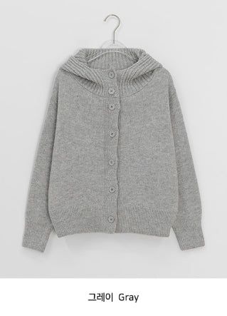 Mihro High Neck Hood Wool Knit Cardigan