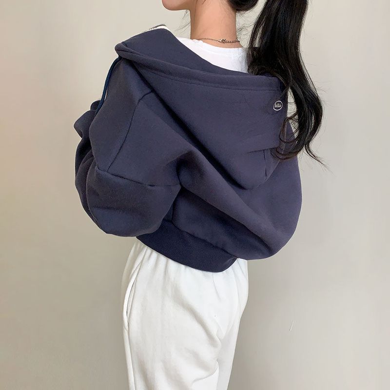 [Bellide made] embroidery napping hood zip-up