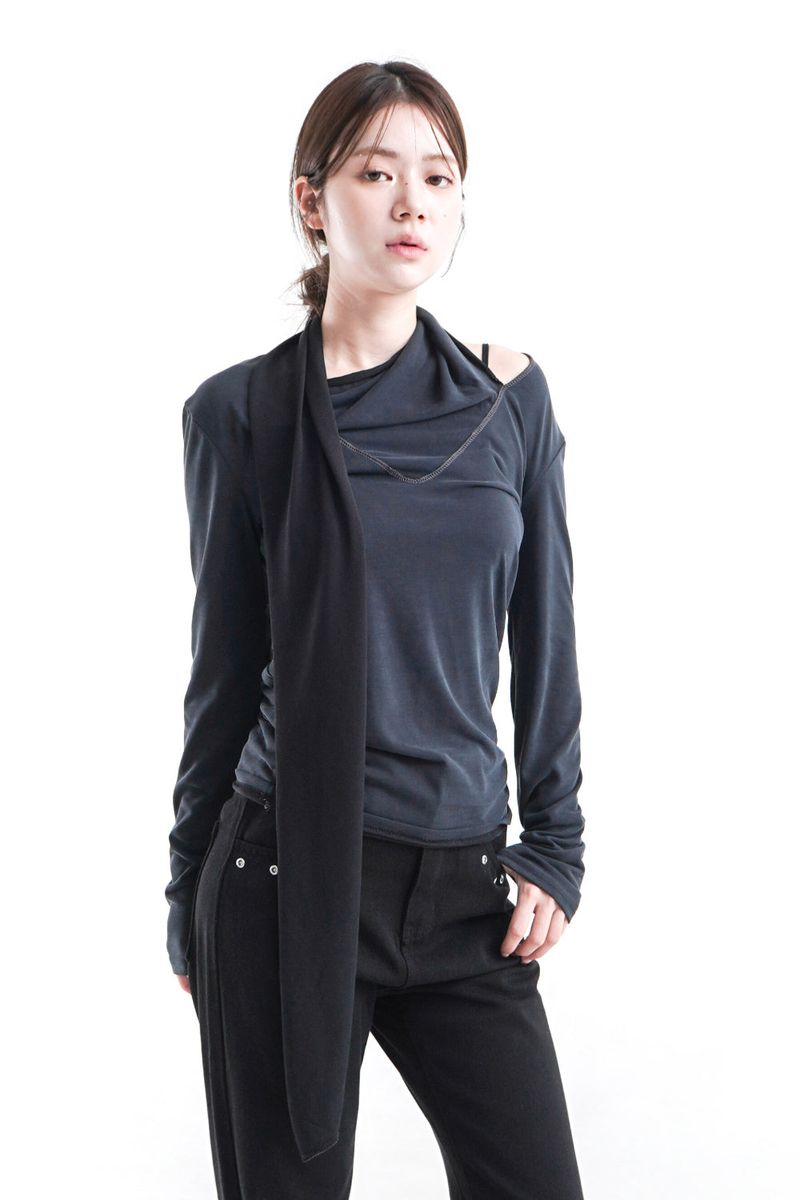 WOOHWA(ウファ)の「DRAPE STRAP NECK TEE(Tops)」
