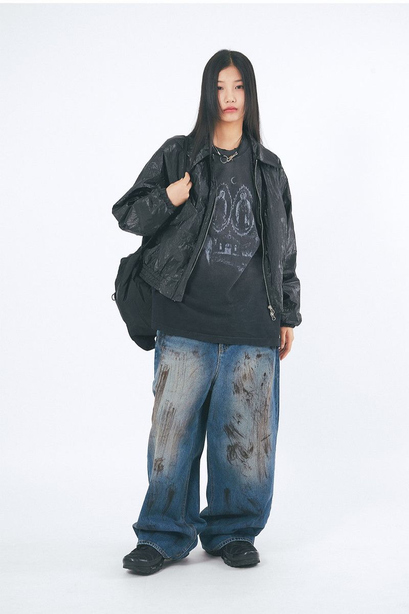 Urban glossy short zip-up jacket