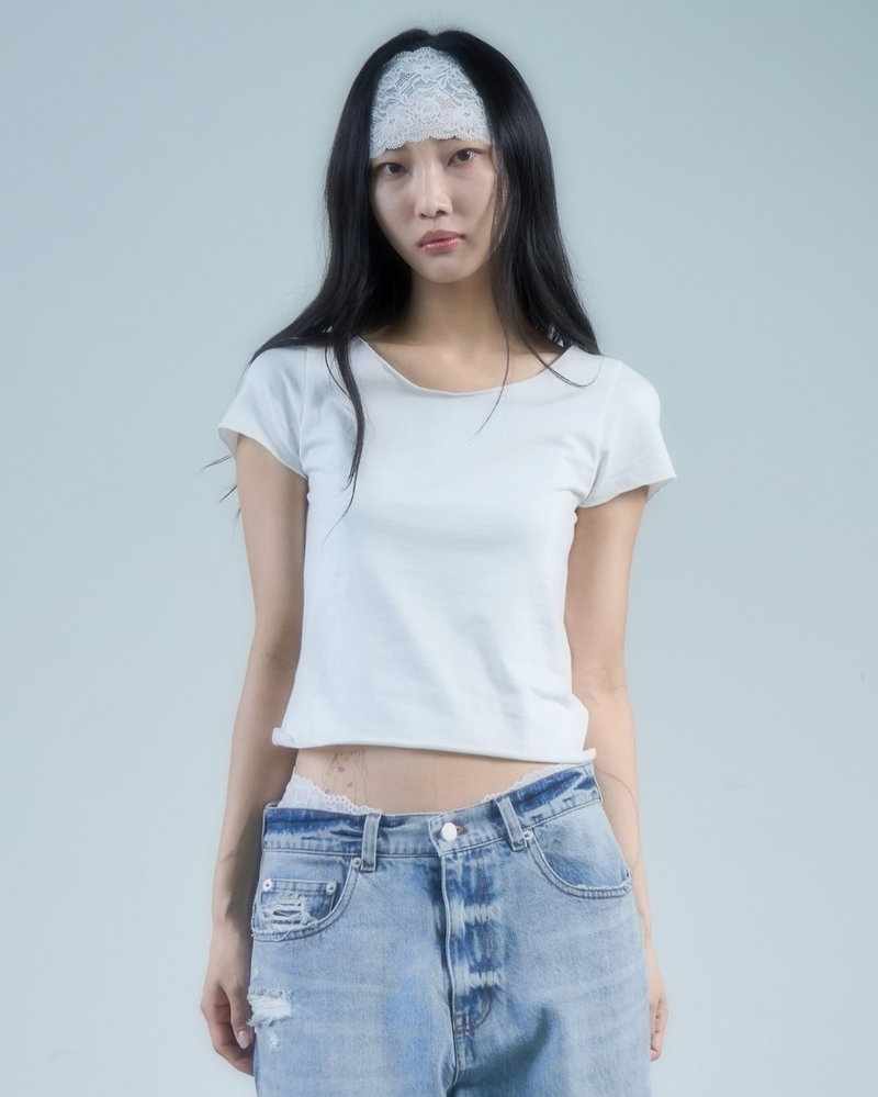 Lettuce Hem Short Sleeve Tee - Whtie