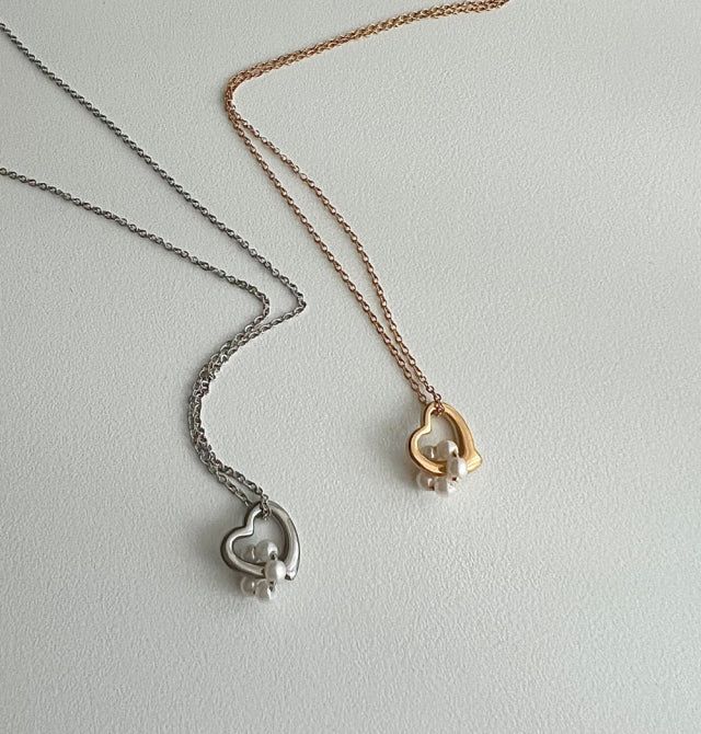hu Heart pearl combination pure simple necklace (2 color)