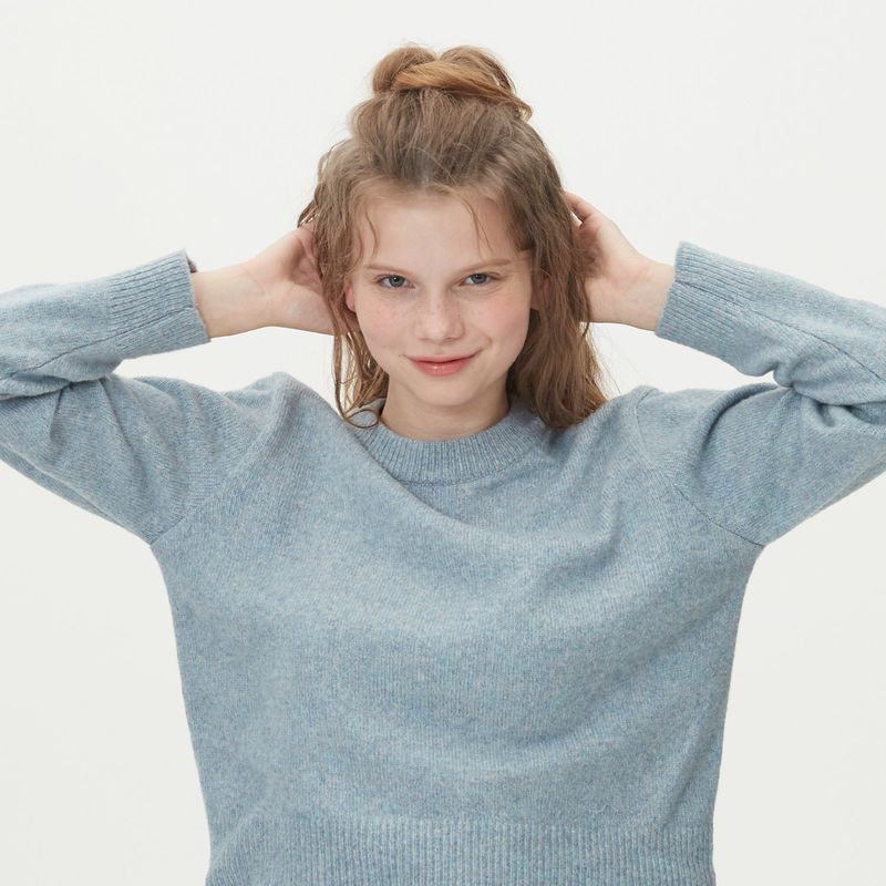 ROUND NECK WOOL KNIT_BLUE