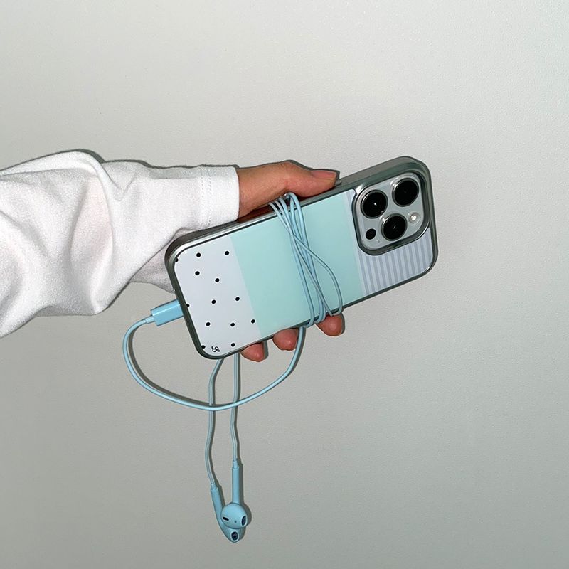 [MADE] DOTTY STRIPE PHONE CASE MINT (epoxy silver bumper)