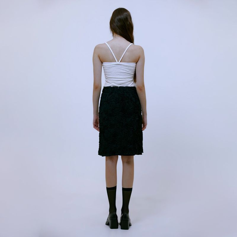 Chiffon Flower Midi Skirt (BLACK)