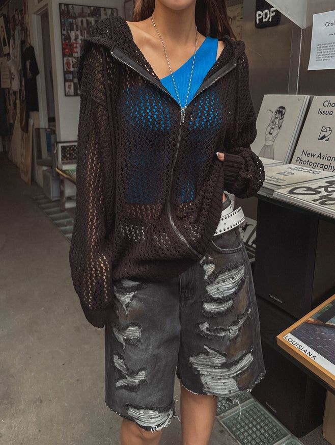Tizzy Damage Black Denim Half Pants