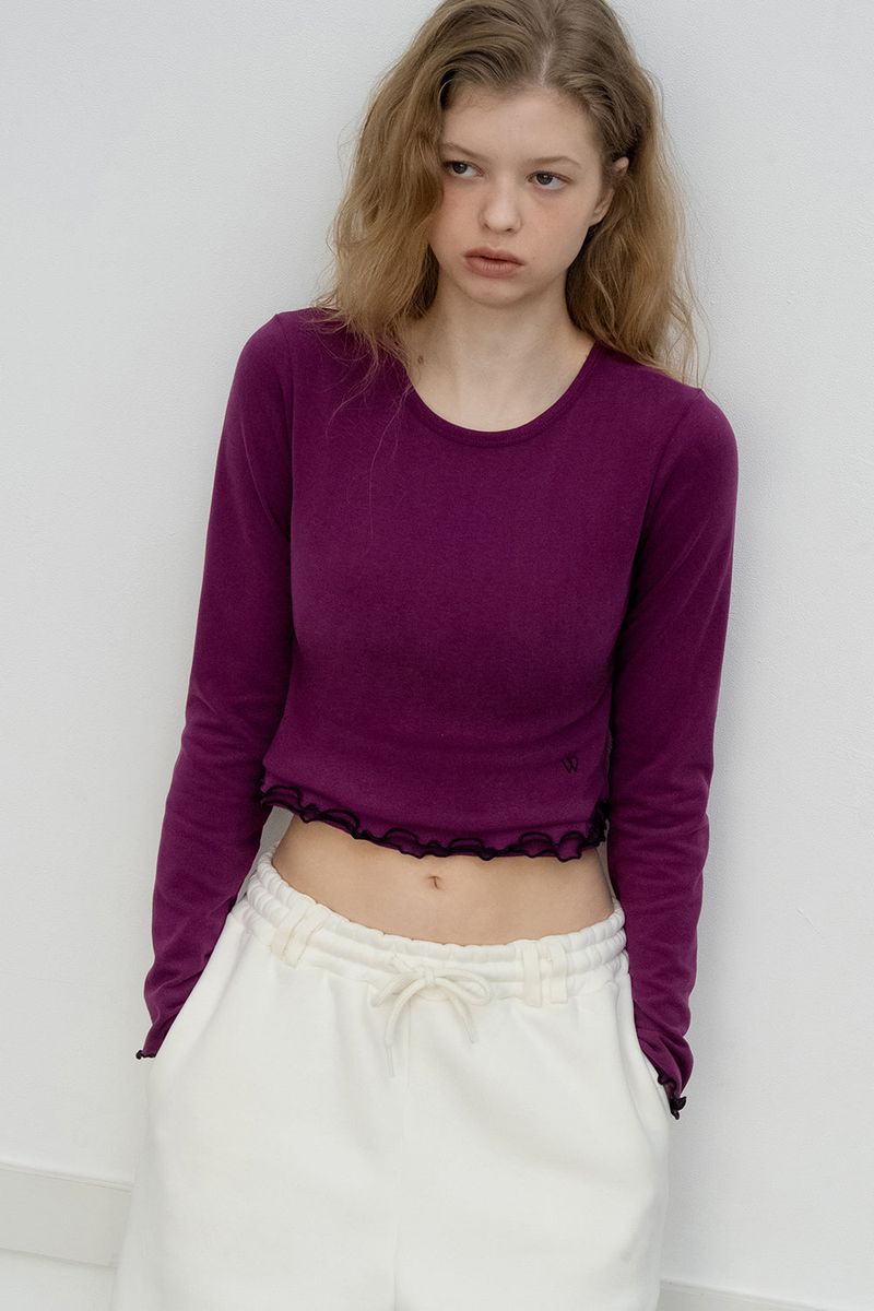 WITHOUTSUMMER(ウィズアウトサマー)の「Frill crop t-shirt_purple(Tops)」