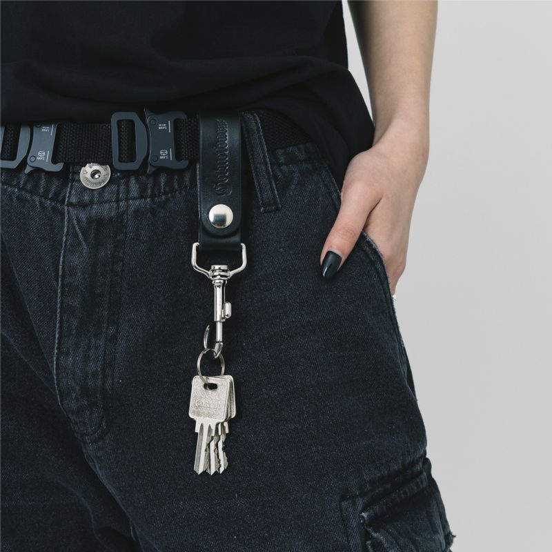 LOGO-EMBOSSED LEATHER KEY FOB