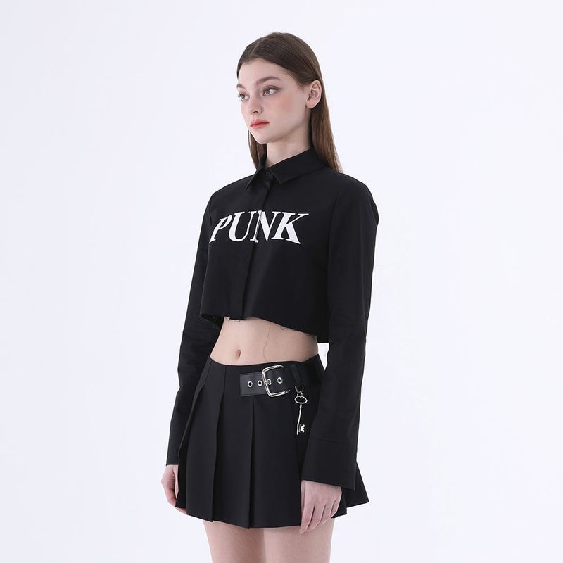 0 1 punk crop shirt - BLACK