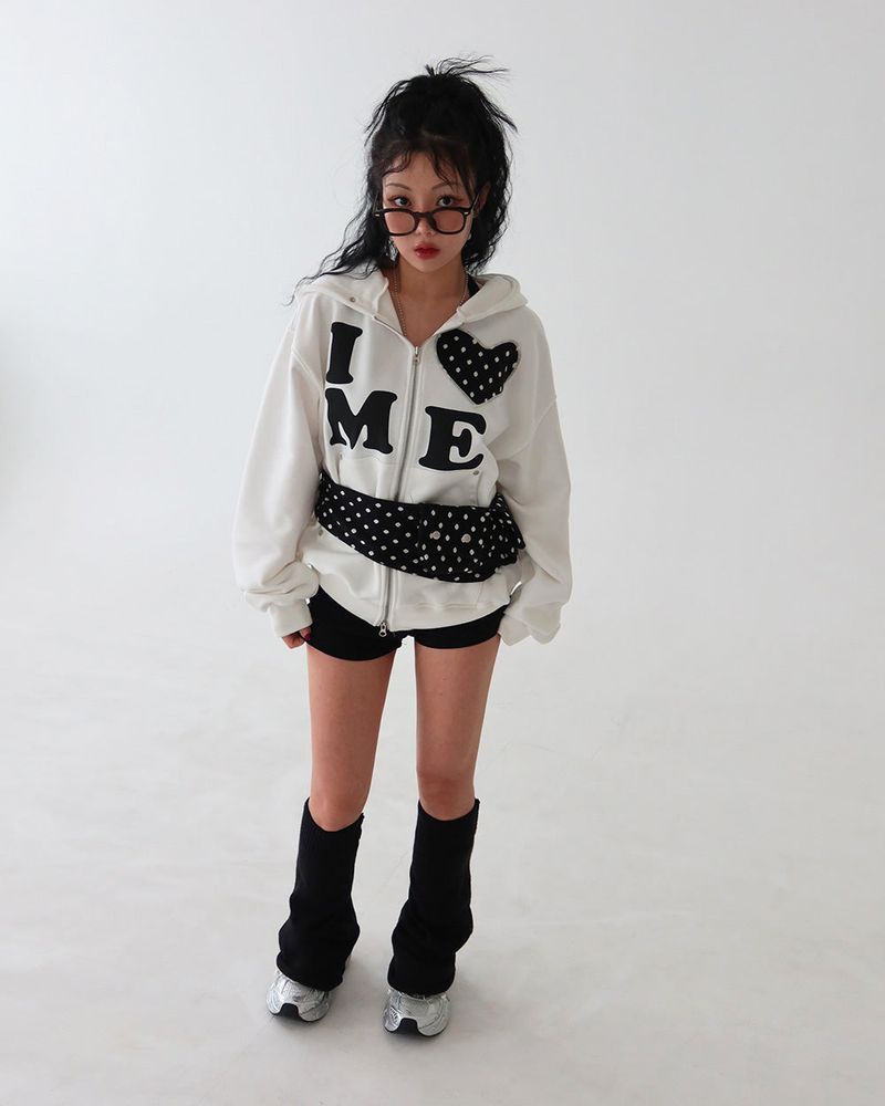 Heart patch oversized-fit hooded zip-up