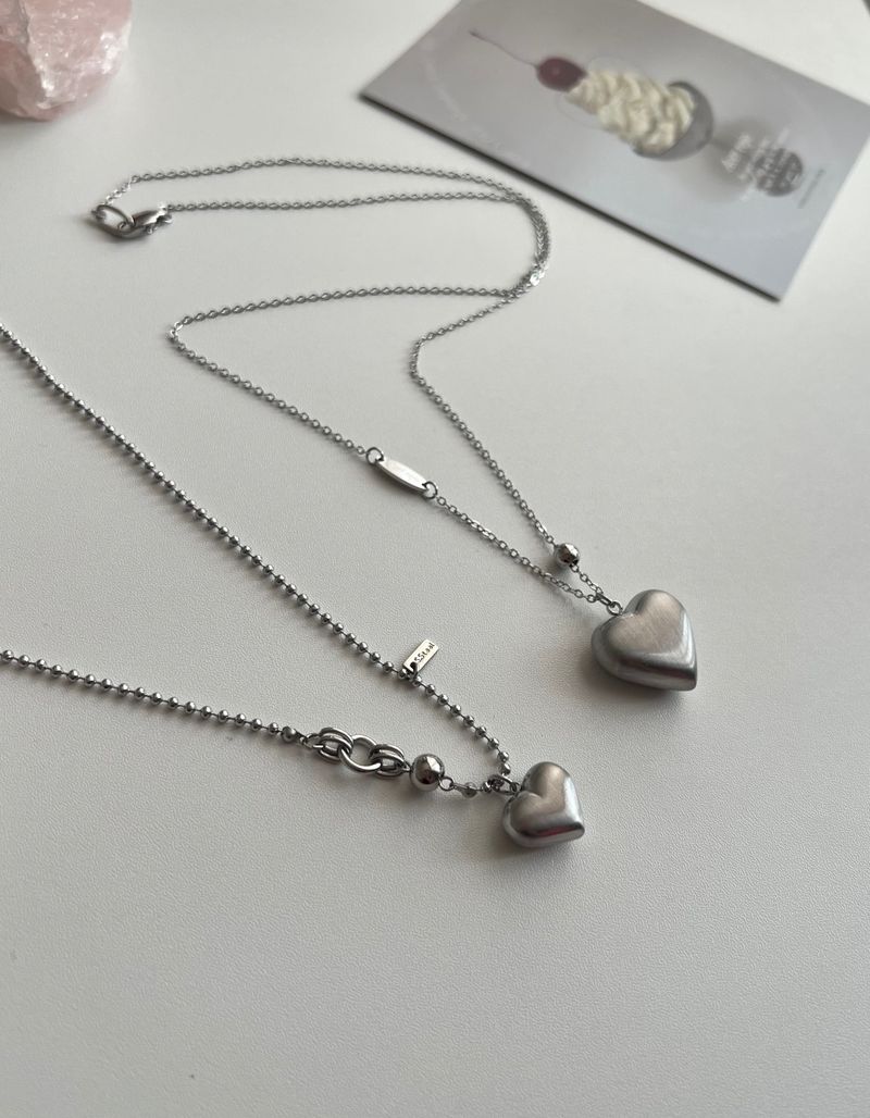 vh matte long heart ball coin layered necklace