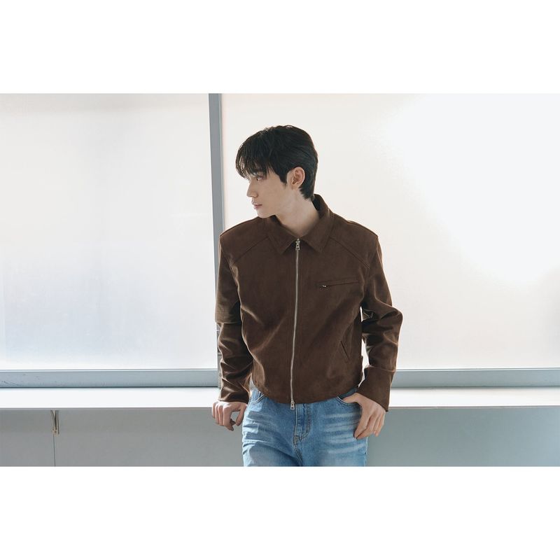 Suede crop biker jacket(Brown)