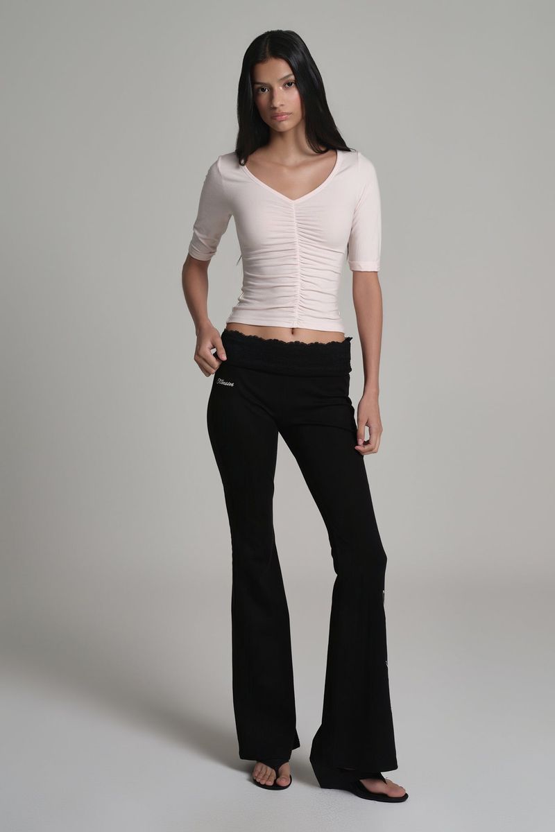 Lace tea bootscut pants, Black