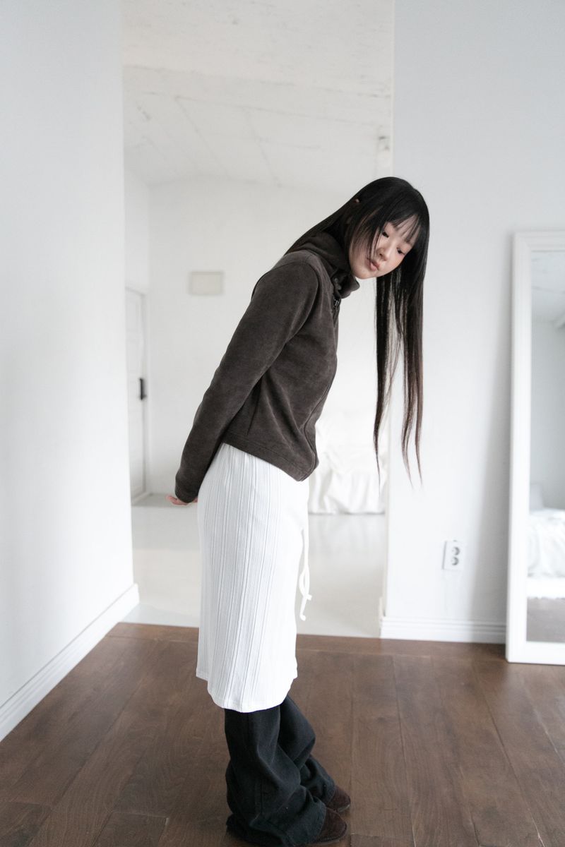 neck 3 Button fluffy hood zip-up(3colors)