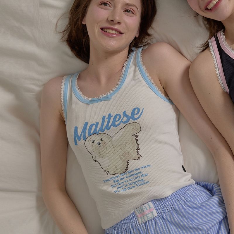 Maltese illustration lace sleeveless
