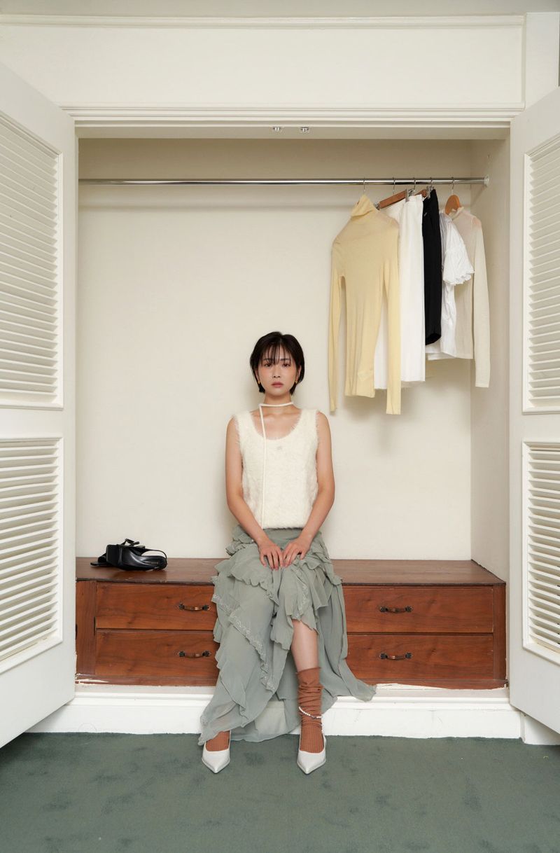 string knit scarf - Ivory