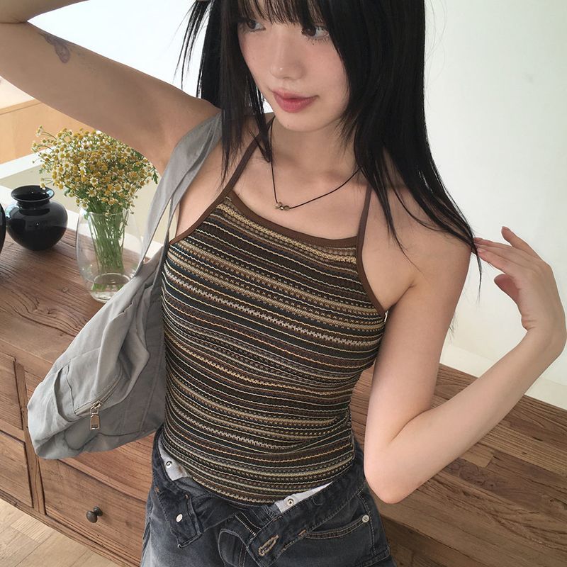 WONDER WONDER（ワンダーワンダー）の「ヒッピーストライプネットホルターネックモノキニ水着（水着）」