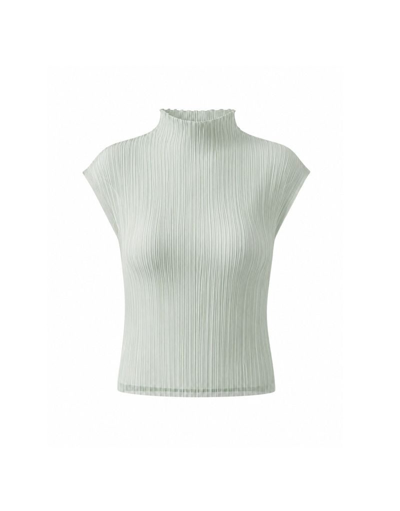 Coa Sheer Pleated Highneck Sleeveless Top Mutedgreen
