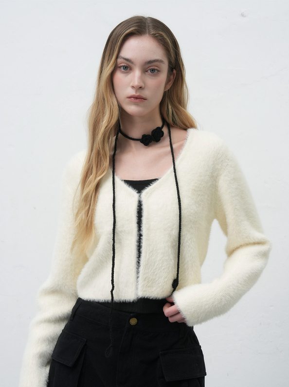 handmade knit flower strap - black   