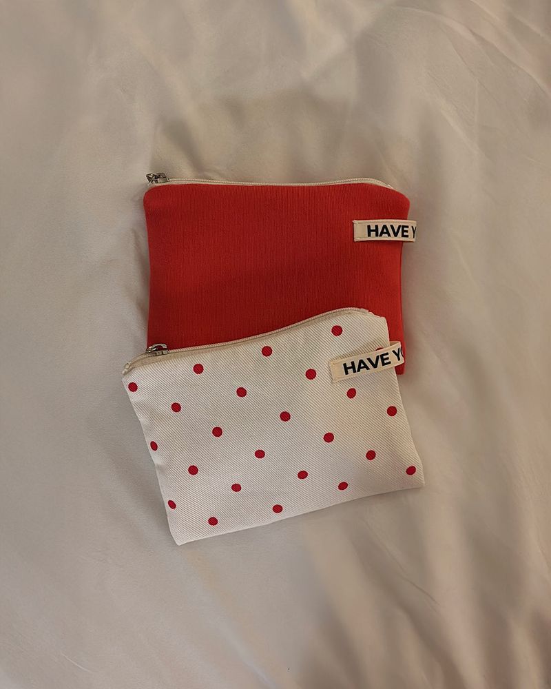 Vivid soft cotton flat pouch - red , M size