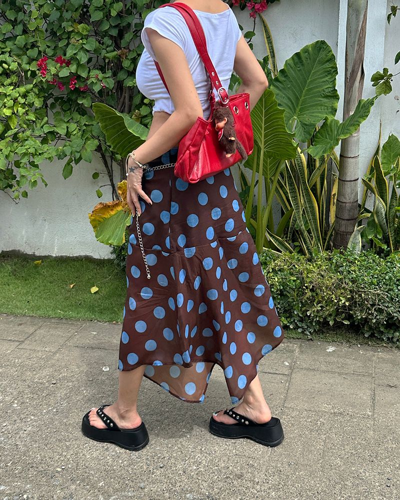 Dot Polka Dot Unbalanced Midi Skirt