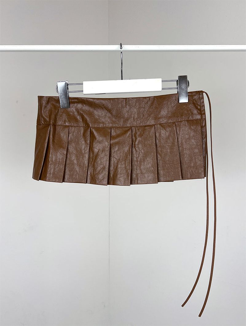PLEATS LEATHER BELT SKIRT (2C)