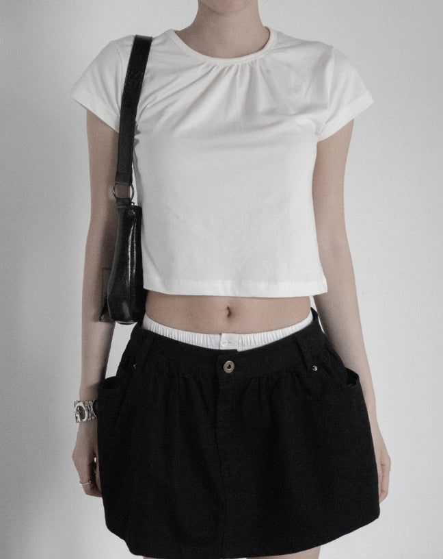 Double-waisted sagging mini skirt