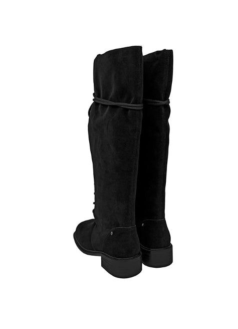 Semu lace-up fold long boots