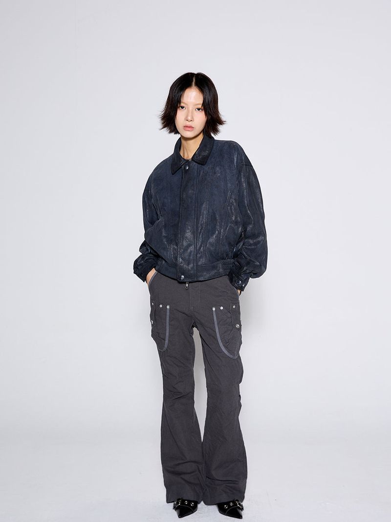 WASHED CARGO BOOTCUT PANTS / CHARCOAL