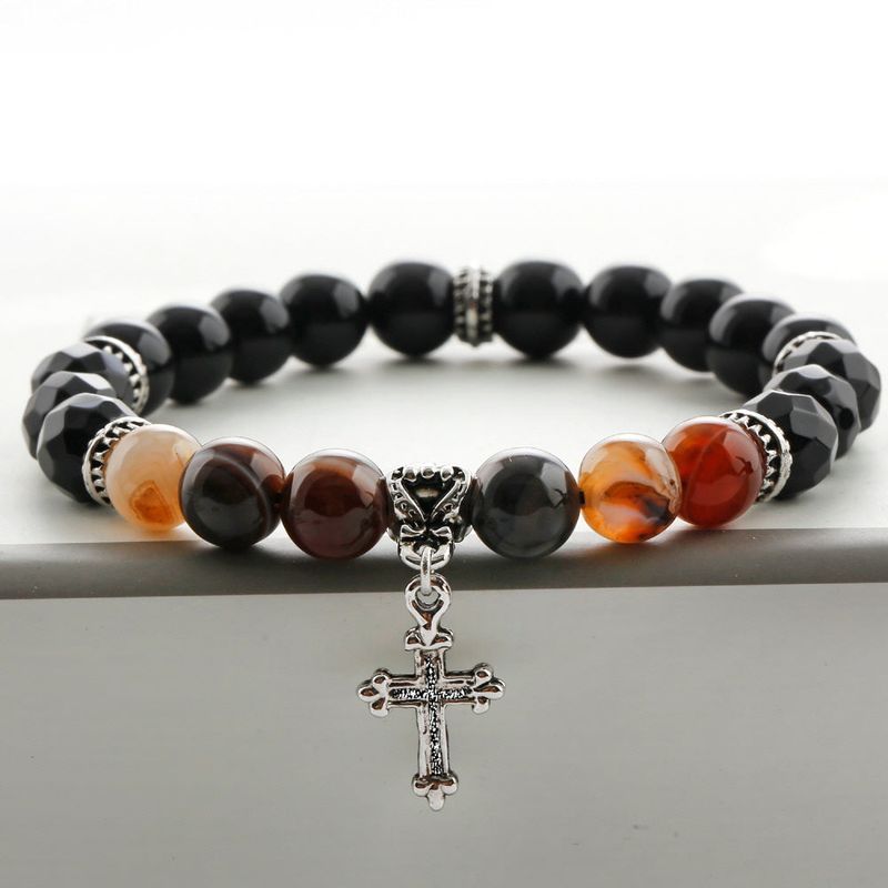 SHOVEOFF（ショーブオフ）の「SVB-1003 Natural Stone Striped Agate Cross Onyx Bead Men's Bracelet（Accessories）」
