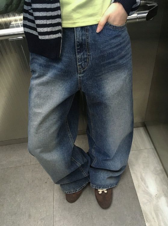 Bahiu Washing Wide Denim Pants