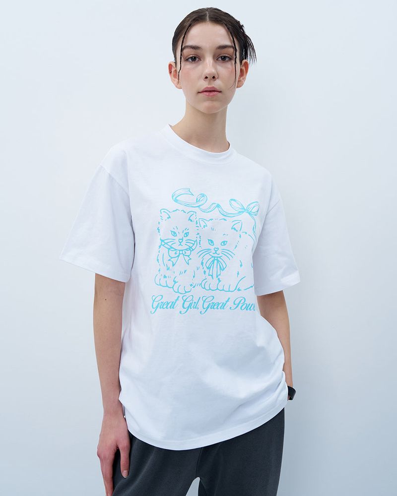 RIBBON CATS TSHIRT-WHITE