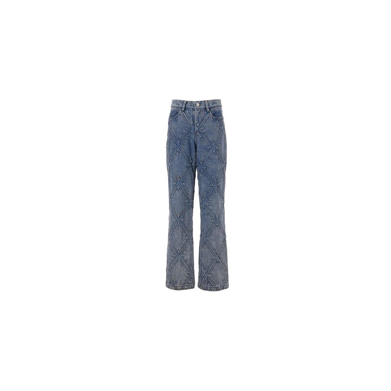 DIAMOND PATCH WASHING BLUE DENIM PANTS