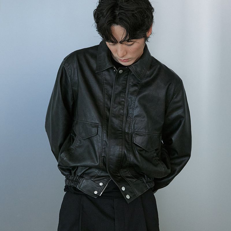 Washed Faux Leather Blouson (Dark Brown)