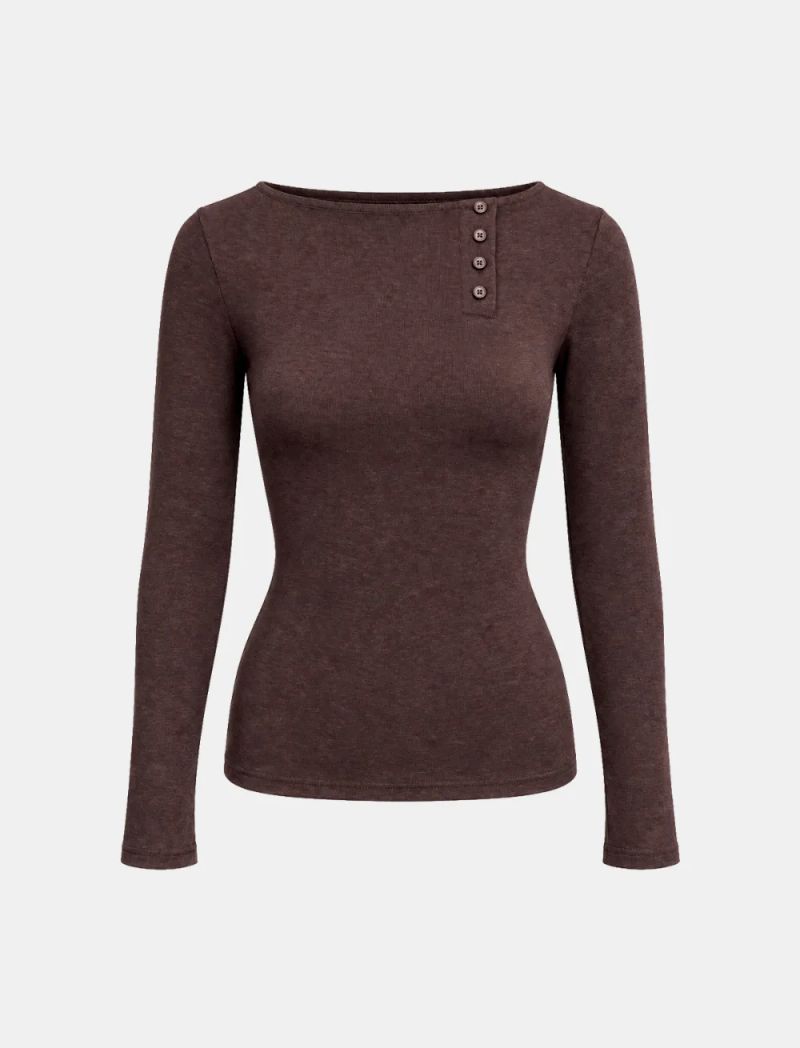 Ellie Henley-Neck Slim Long-Sleeve Top